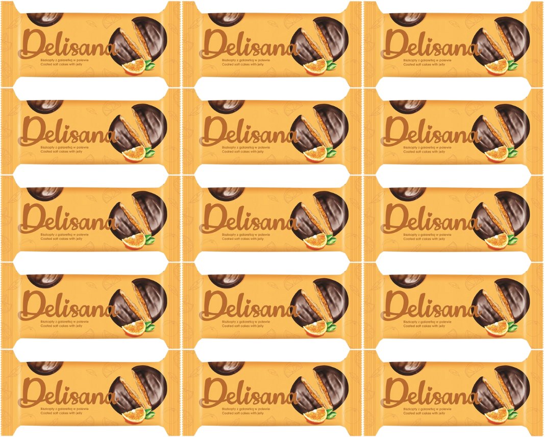 Delisana Biszkopty z galaretką pomarańczową i czekoladą 135 g x 15 sztuk