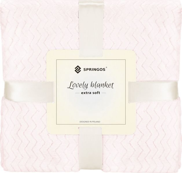 Springos Narzuta na łóżko, pled 160x200 cm tłoczony zygzak, dwustronny koc na kanapę pudrowy róż UNIWERSALNY