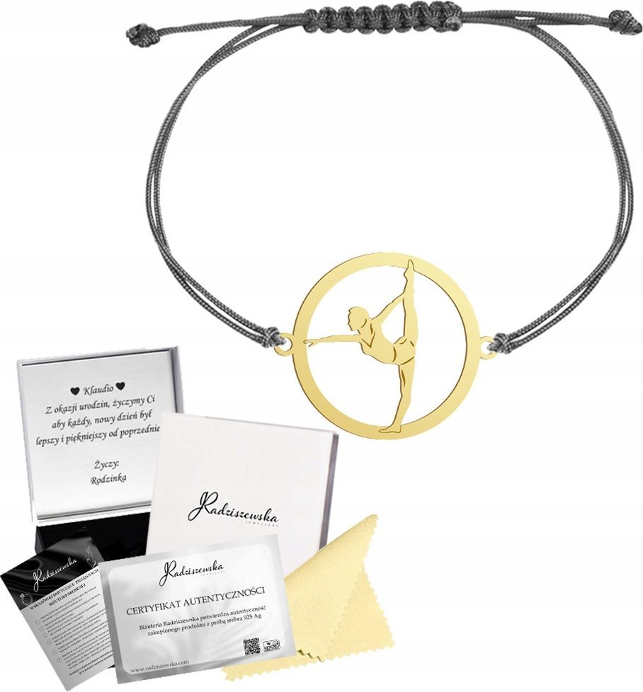 MEJK Jewellery Bransoletka Złota Gimnastyka Sznurek SREBRO 925 Prezent GRAWER GRATIS