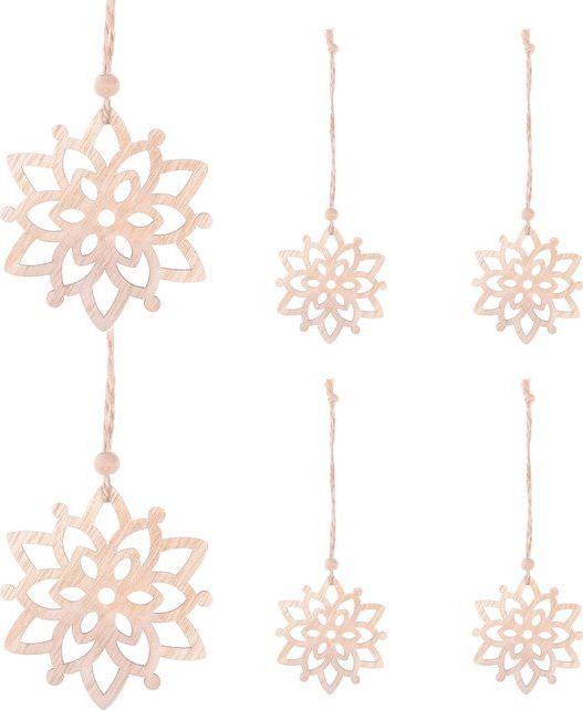 Springos Ozdoba choinkowa 7cm drewniana, świąteczna zawieszka kwiaty zestaw 6 szt. UNIWERSALNY