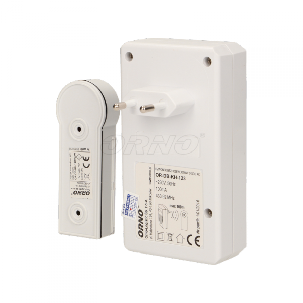 Orno Dzwonek bezprzewodowy DISCO DC 230V z learning system biały