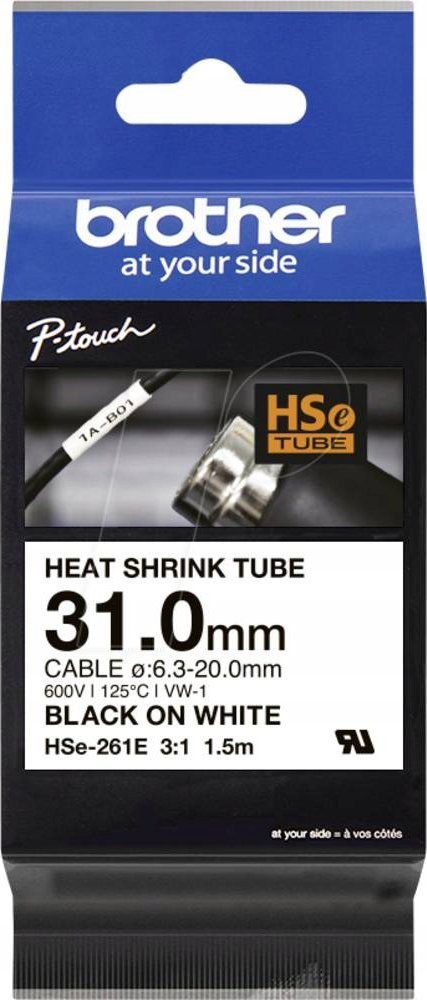 Brother Brother HSe-261E Schrumpfschlauch schwarz auf weiß (31 mm)