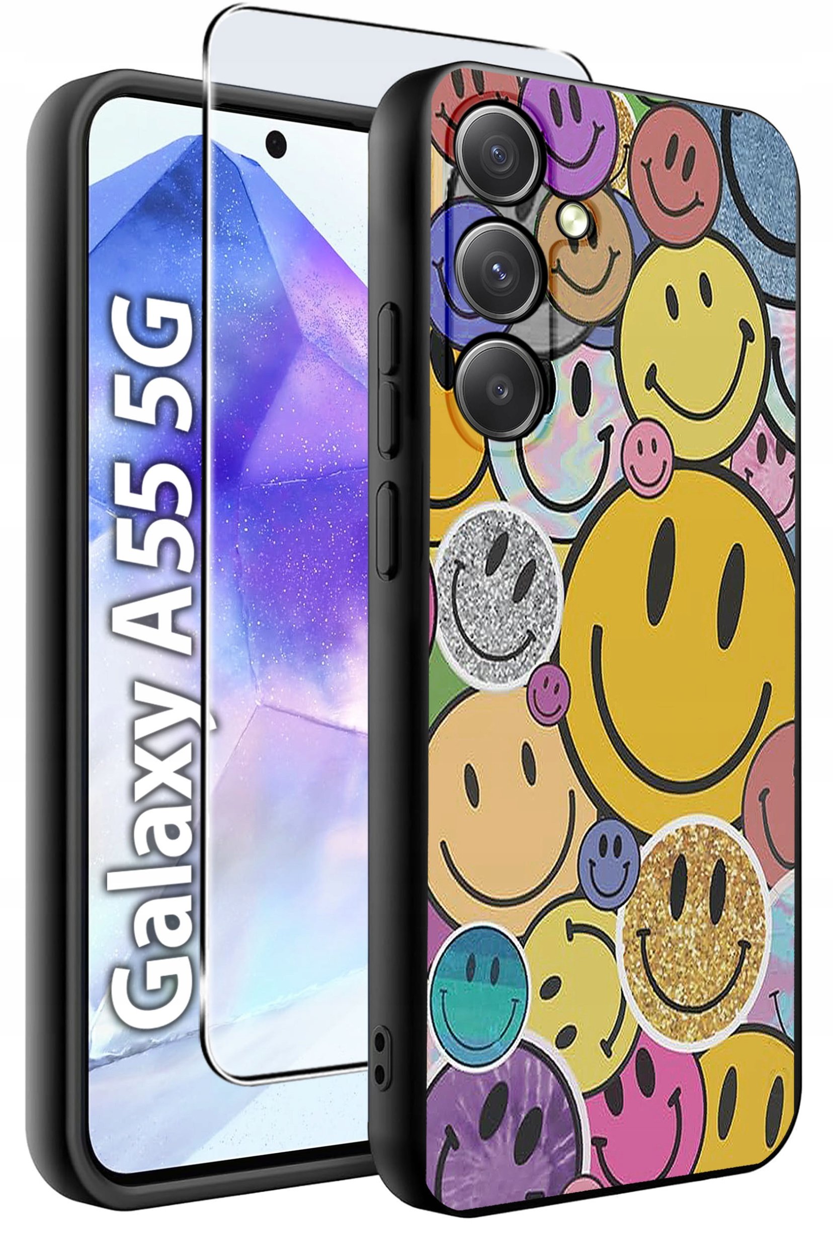 ETUI do Samsung A55 5G WZORY | SILIKONOWE MATT CASE + SZKŁO HARTOWANE 9H
