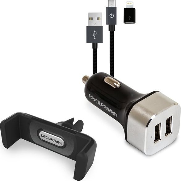 Ładowarka Triton RealPower 168182 ładowarka do urządzeń przenośnych Smartfon Czarny, Srebrny Zapalniczka Automatyczna