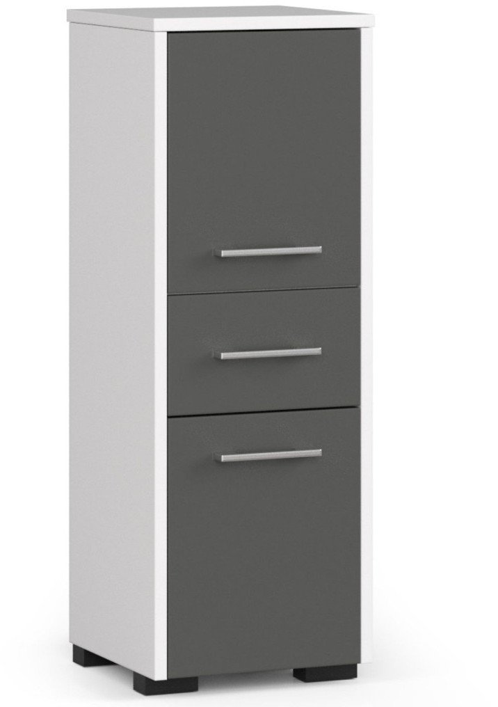 Fabryka Mebli Akord Szafka - słupek regał łazienkowy FIN - biały-grafit szary - 2 drzwi 1 szuflada