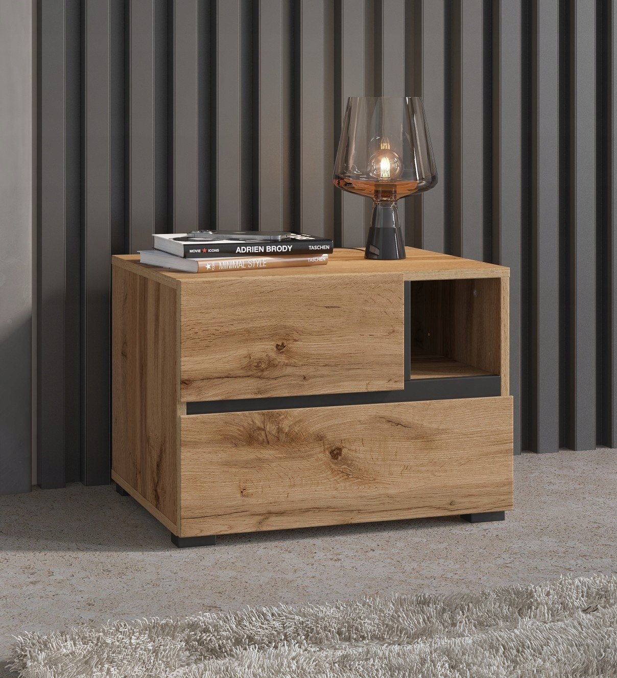 Szafka nocna CROSS S-2S dąb wotan/czarna HELVETIA