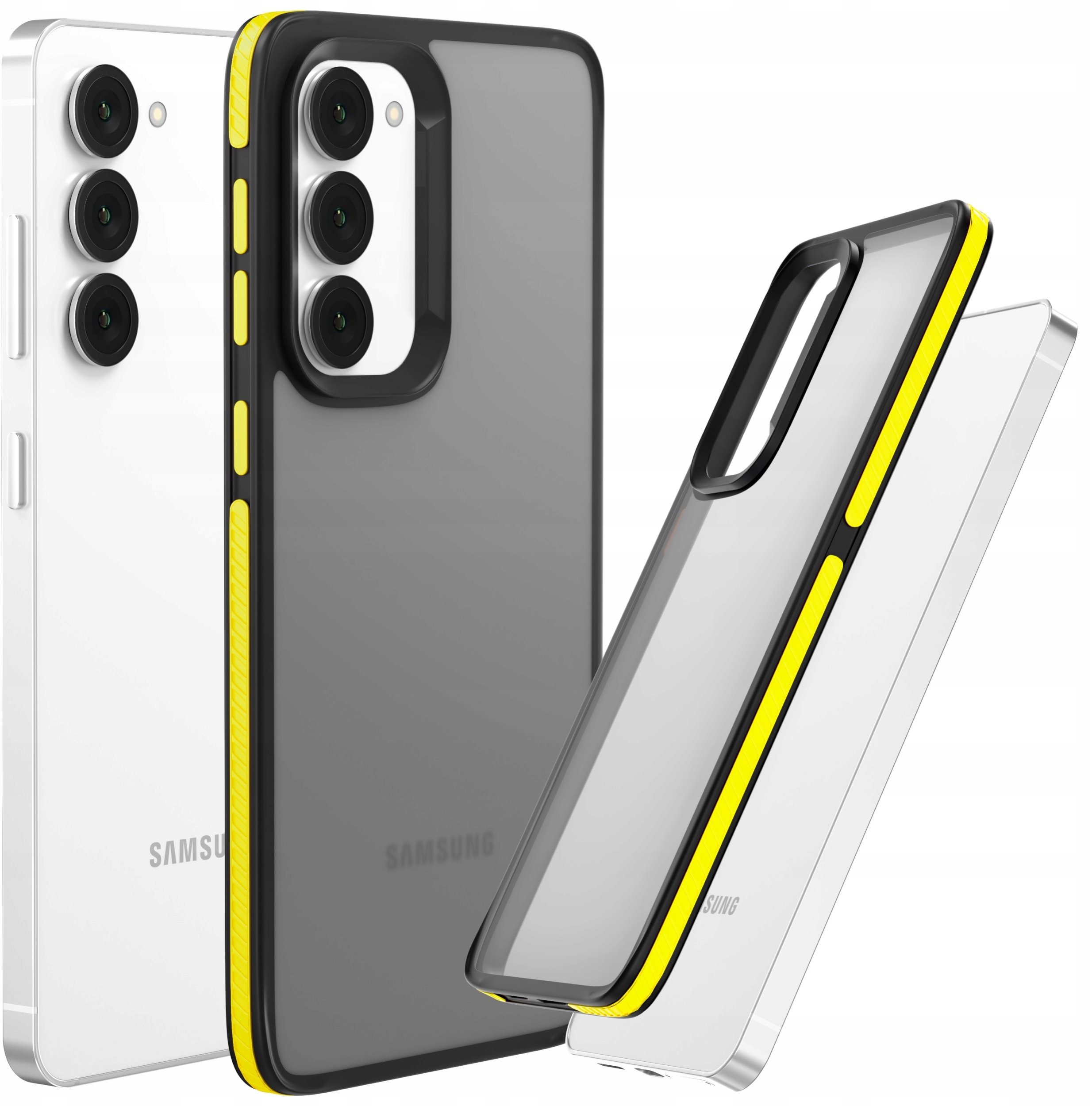 Etui Do Samsung Galaxy S23 (Matowe, Żółta Ramka, Bumper, Plecki, Ochronne)