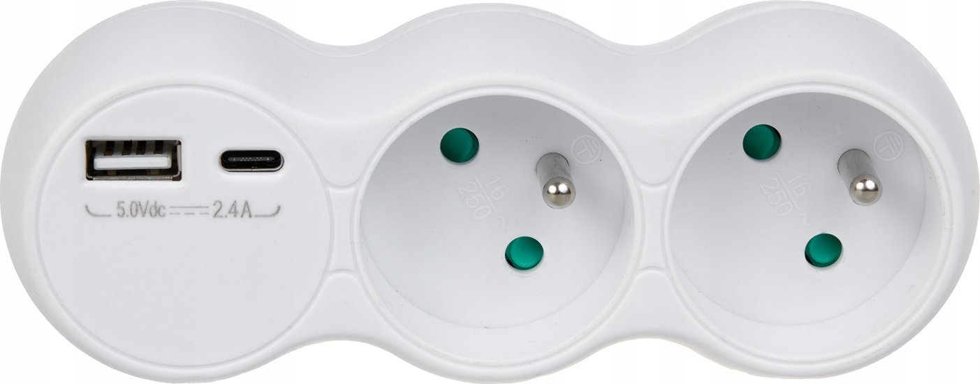 Maclean Gniazdko prądowe Maclean, rozgałęźnik z 2 gniazdami, 2x USB A/C, typu E, 2x16A, MCE339 E