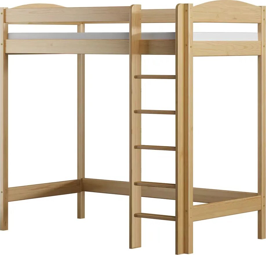 Elior Dziecięce łóżko na antresoli ze stelażem i materacem, sosna - Igi 4X 160x80 cm