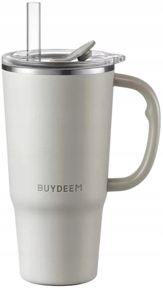 BUYDEEM Kubek termiczny ze słomką 700 ml, model DS57, kolor Oat White