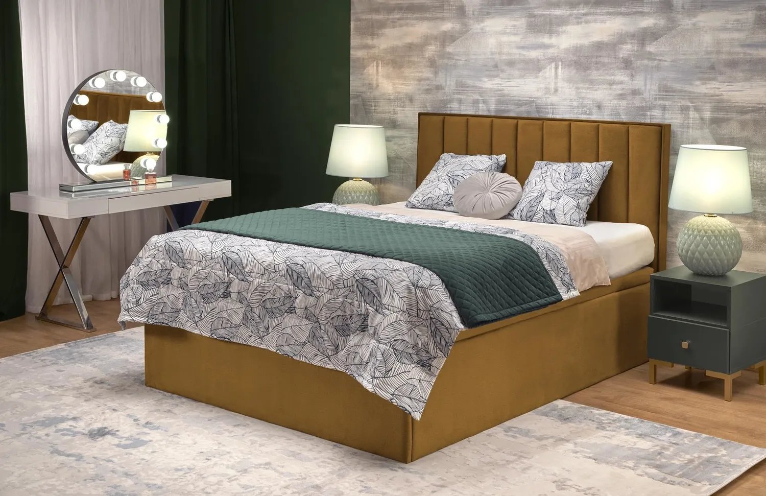 Halmar Łóżko kontynentalne ASENTO 160x200 musztardowe HALMAR