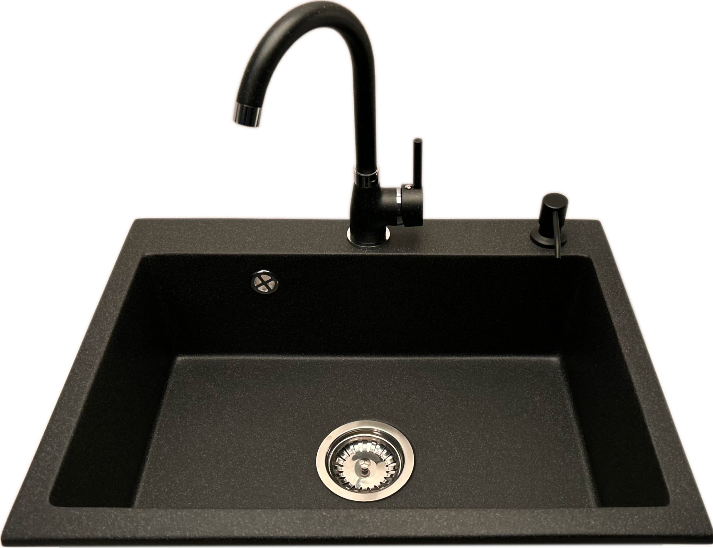 Zlewozmywak PREHNIT Zlewozmywak jednokomorowy ELAN grafit + bateria NOON grafit + dozownik