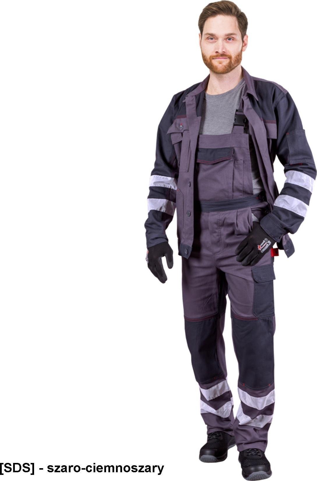 R.E.I.S. BOMULLX-B - spodnie ochronne ogrodniczki bomullx, 100% bawełna, 260-270 g/m2, ściągacz pas, 6 kieszeni, kieszenie na - szaro-ciemnoszary 54