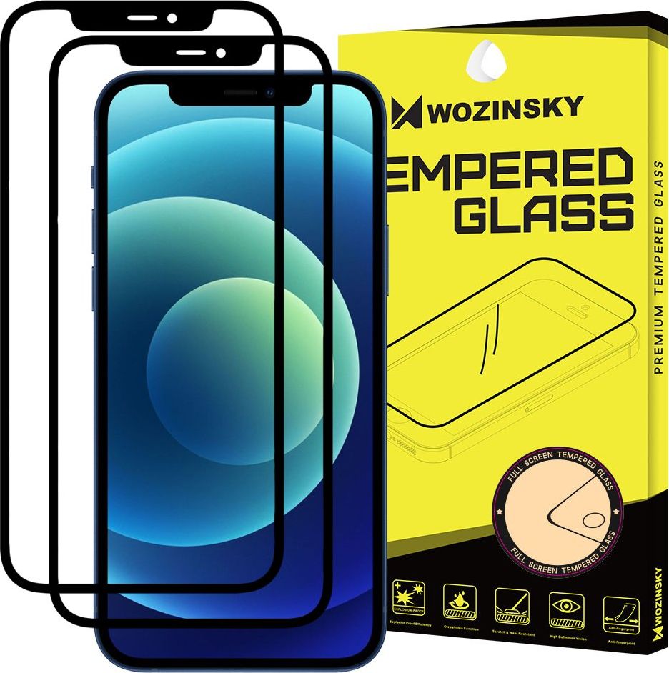 Wozinsky Wozinsky zestwaw 2x super wytrzymałe szkło hartowane Full Glue na cały ekran z ramką Case Friendly iPhone 12 Pro / iPhone 12 czarny