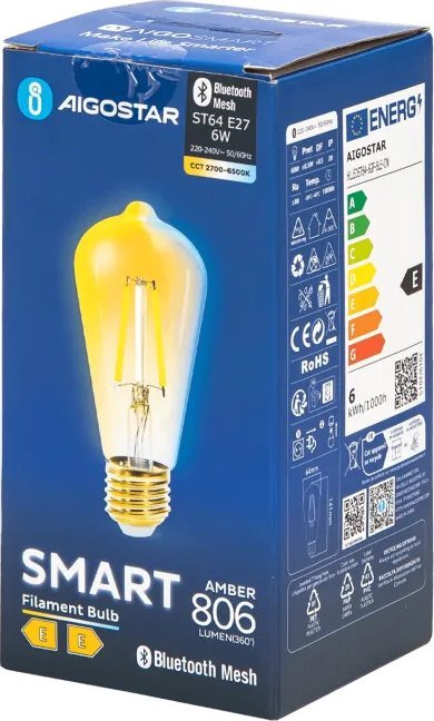 Aigostar Inteligentna żarówka Bluetooth Mesh ST64 6W CCT E27 Inteligentna żarówka Bluetooth Mesh ST64 6W CCT