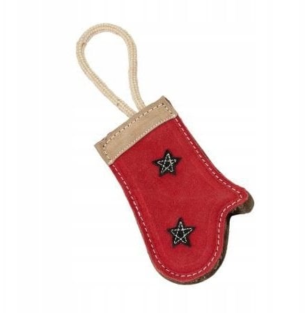 Barry King Zabawka dla psa, skórzana rękawiczka świąteczna 19x9 cm + 13 cm lina