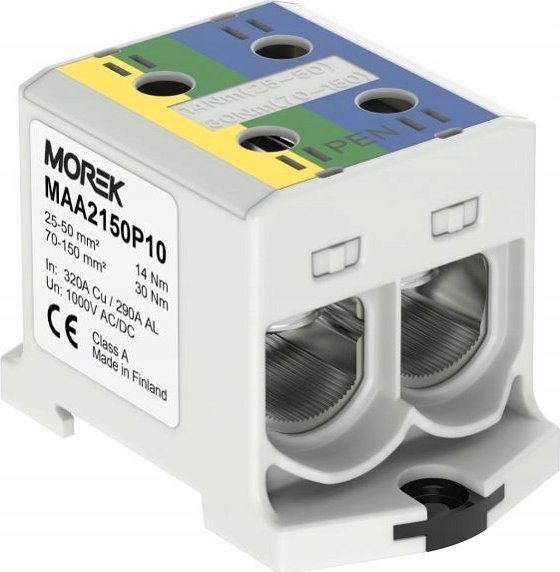 MOREK Złączka OTL-PEN150 żółto-zielony,niebieski 2xAl/Cu 25-150mm² 1000V Zacisk uniwersalny do instalacji TN-C-S MAA2150P10