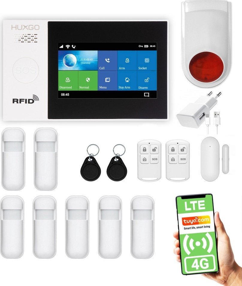Huxgo Bezprzewodowy alarm 4G LTE GSM + WiFi - HXA007 R7 + syrena bezprzewodowa 120 db
