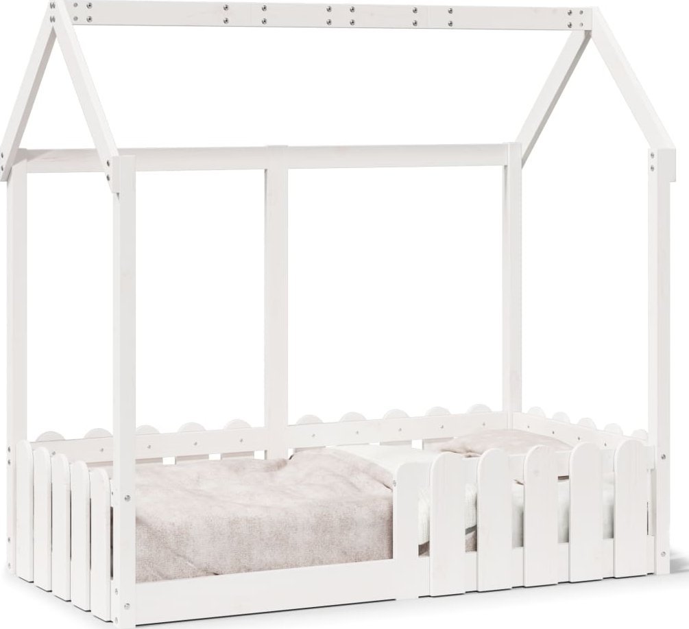 vidaXL Rama łóżka dziecięcego z domkiem, biała, 70x140 cm, sosnowa