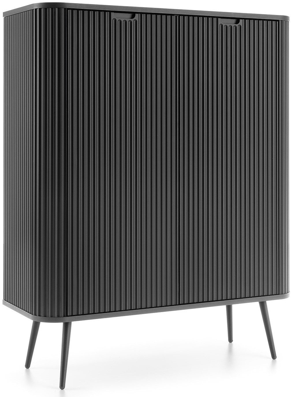 Wysoka komoda Porto dwudrzwiowa czarny z ryflami zaokrąglona + czarnymi nogami