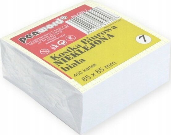 Polsirhurt Kostka biurowa nieklejona 400 kartek 85x85x35mm biała KBN-07