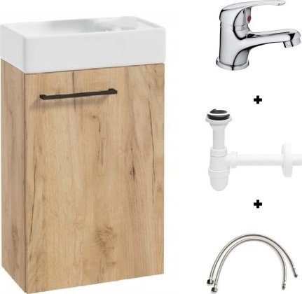 Deftrans Zestaw łazienkowy szafka z umywalką 40 dąb craft Small i bateria chrom