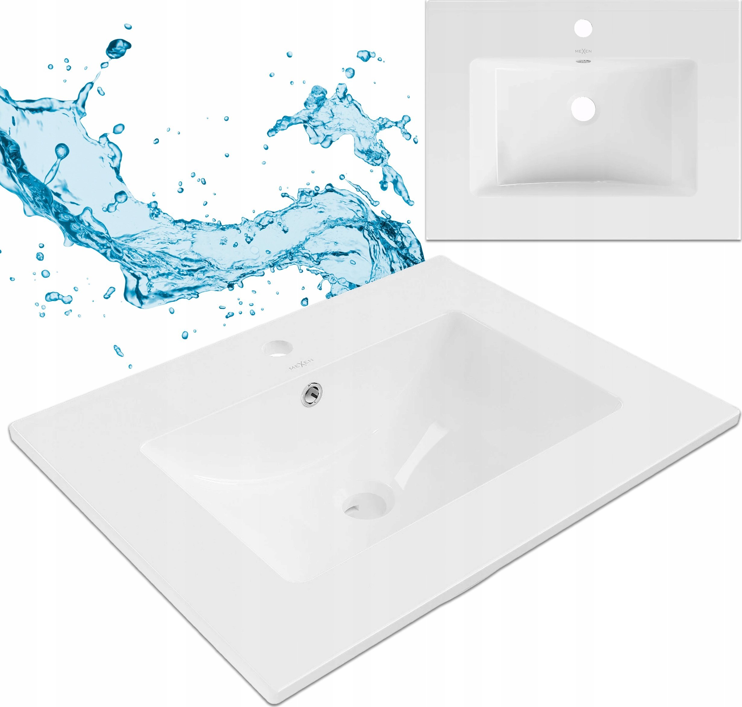 Rea Umywalka Biała Ceramiczna Wpuszczana w Blat 61 cm Otwór na Baterię Przelew