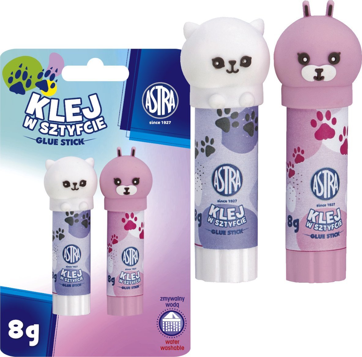 Astra Klej w sztyfcie 8g szkolny zmywalny Animals zwierzątka ASTRA blister 2szt