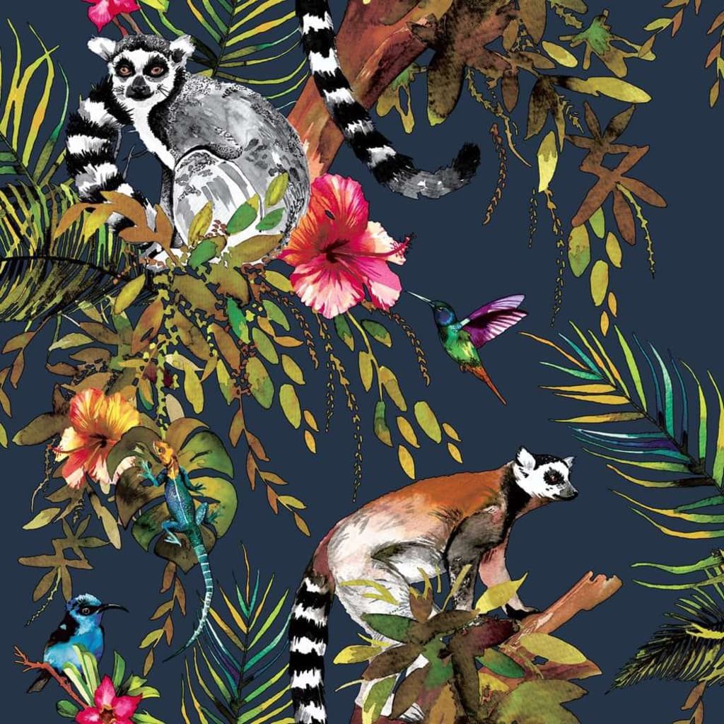 DUTCH WALLCOVERIN DUTCH WALLCOVERINGS Tapeta z motywem lemurów, głęboki morski