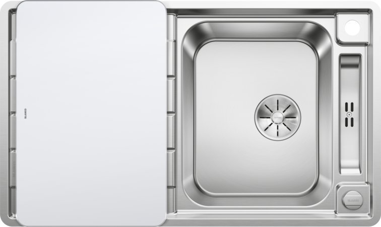 Zlewozmywak Blanco AXIS III 45 S-IF stal polerowana z korkiem automatycznym InFino, deska szkło białe (522102)