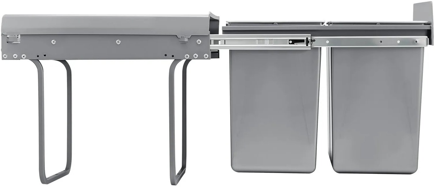 Kosz wysuwany do szafki 2x20L pełen wysuw, metalowe prowadnice, pod zlew