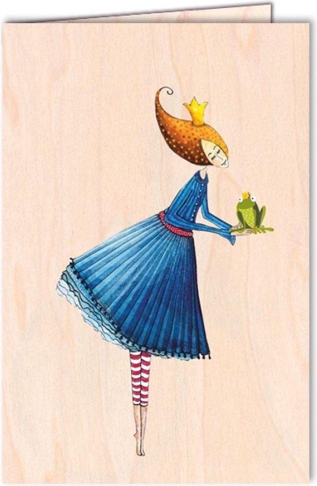 Cozywood Karnet drewniany C6 + koperta Kobieta z żabą