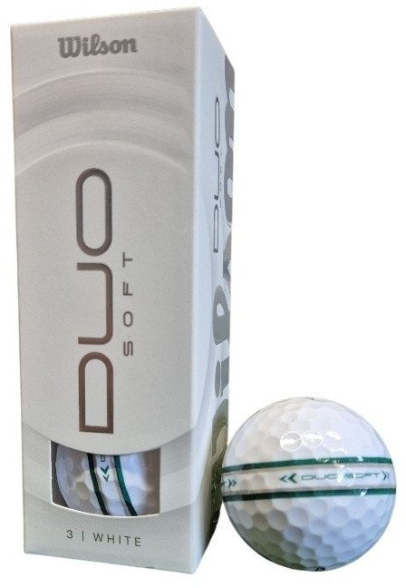 Piłki golfowe Wilson Duo Soft, model 2025 (białe, 3 szt.) TRK360 z linią do puttowania zielono-rebrna