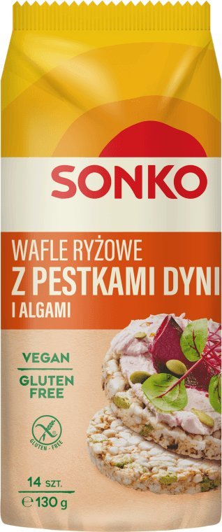 SONKO Sonko Wafle ryżowe z pestkami dyni i algami morskimi 130 g (14 sztuk)