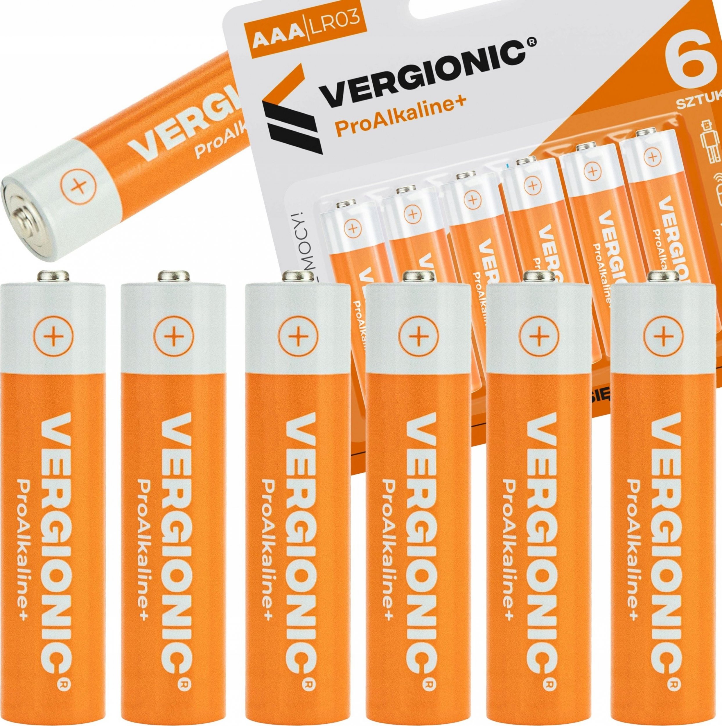 VERGIONIC Baterie Alkaliczne 6 szt. AAA R3 Paluszki Mocne 1,5V 44 mm 10 Vergionic