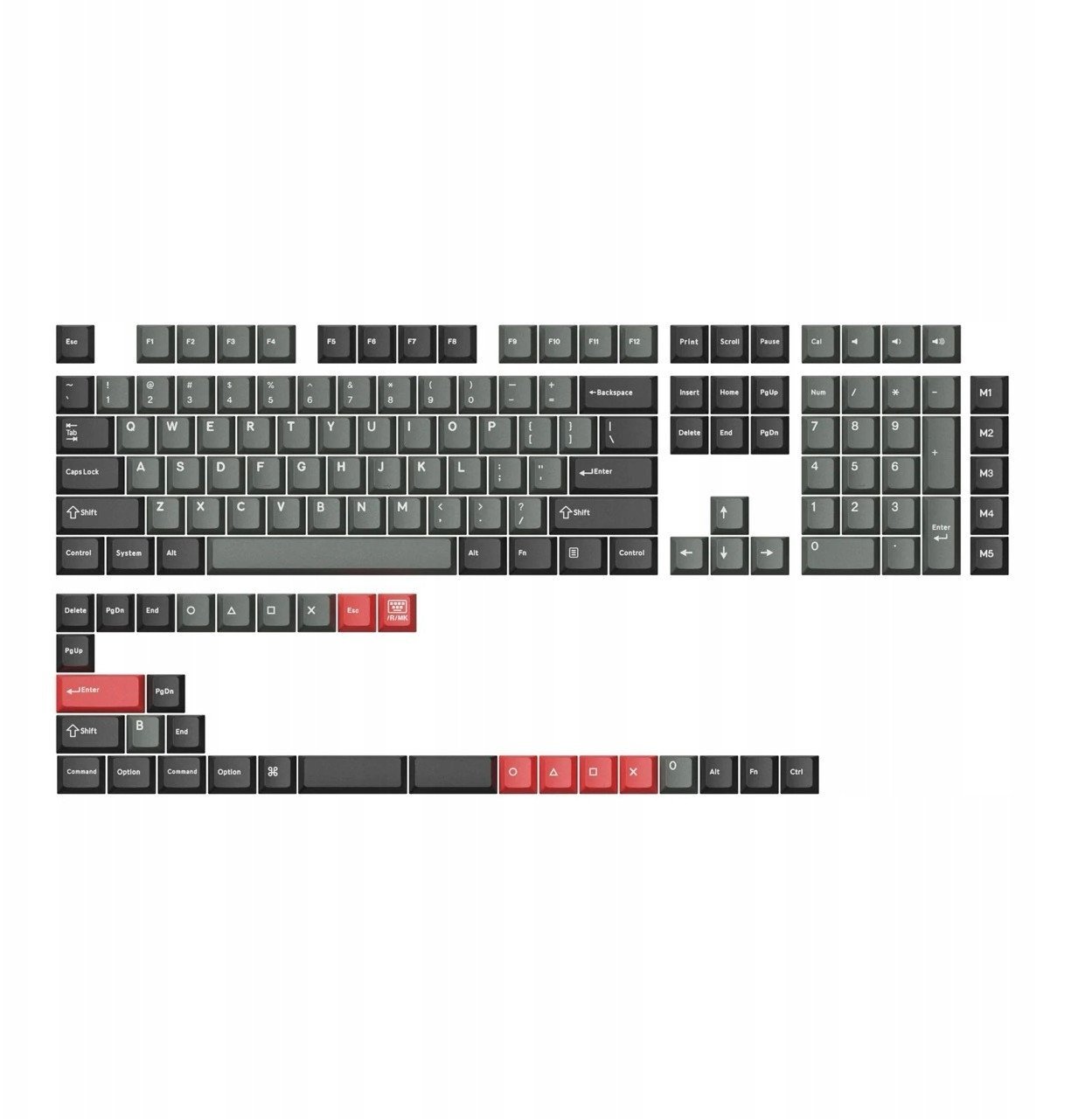 Cherry Profile Double-Shot PBT Full Set Keycaps - Dolch Red, Gray White Mint, Blue Black Yellow Full Set (143 klawisze) / Dolch Red