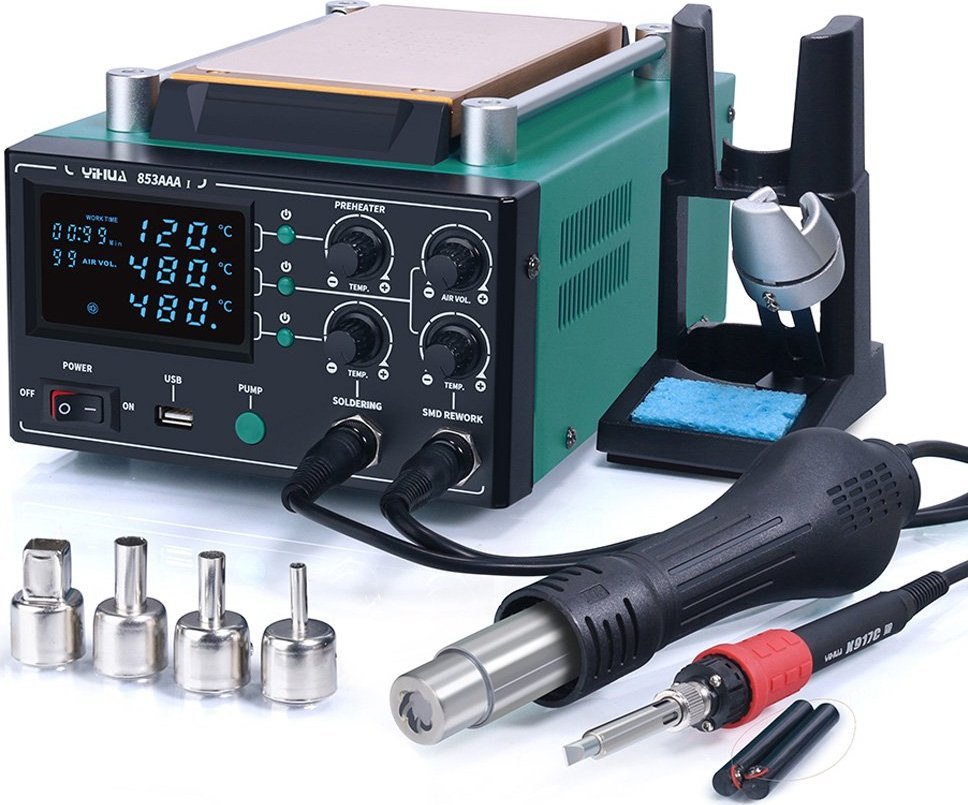 Techrebal Stacja lutownicza 3w1 (lutownica grotowa 110W, hot-air, separator) Yihua 853AAA-I