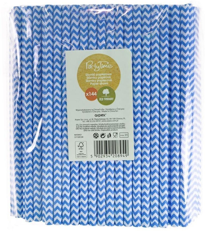 Słomki papierowe shake 8mm niebieskie 144szt