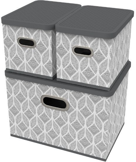 Pudełka do przechowywania z pokrywką 3 szt szare liście