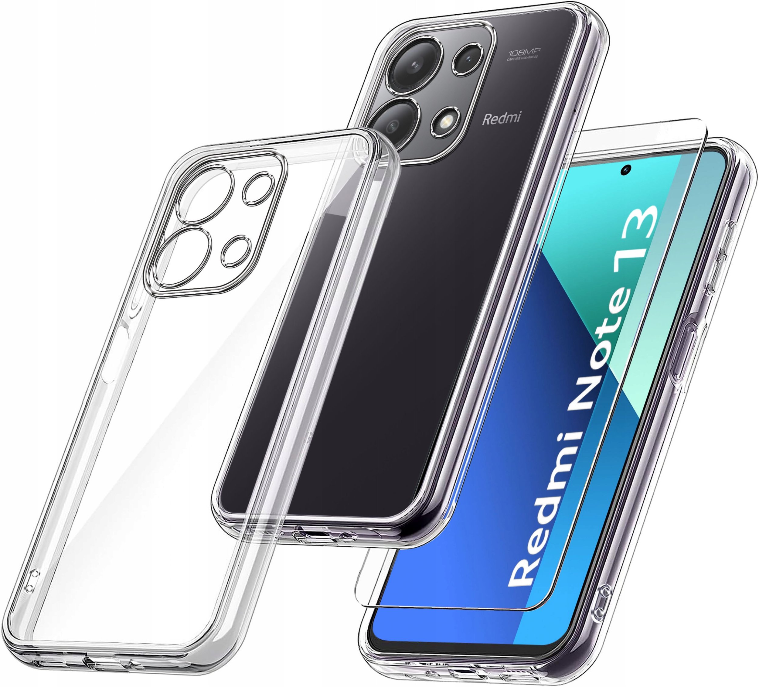 Etui do Xiaomi Redmi Note 13 4G WZMACNIANE 360 CLEAR + Szkło 9H