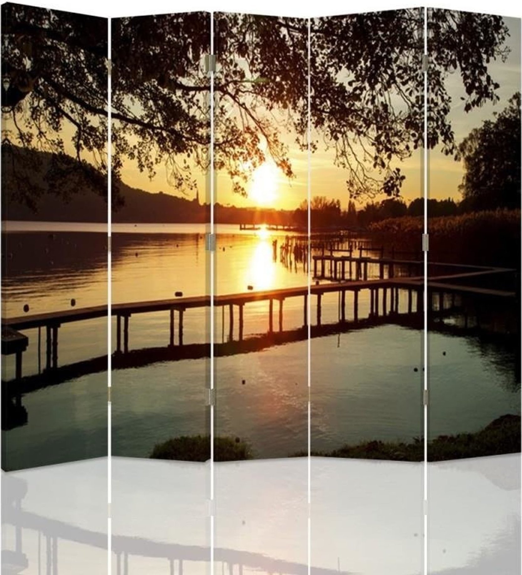 Feeby Parawan dwustronny, Zachód słońca nad rzeką (Rozmiar 180x170)