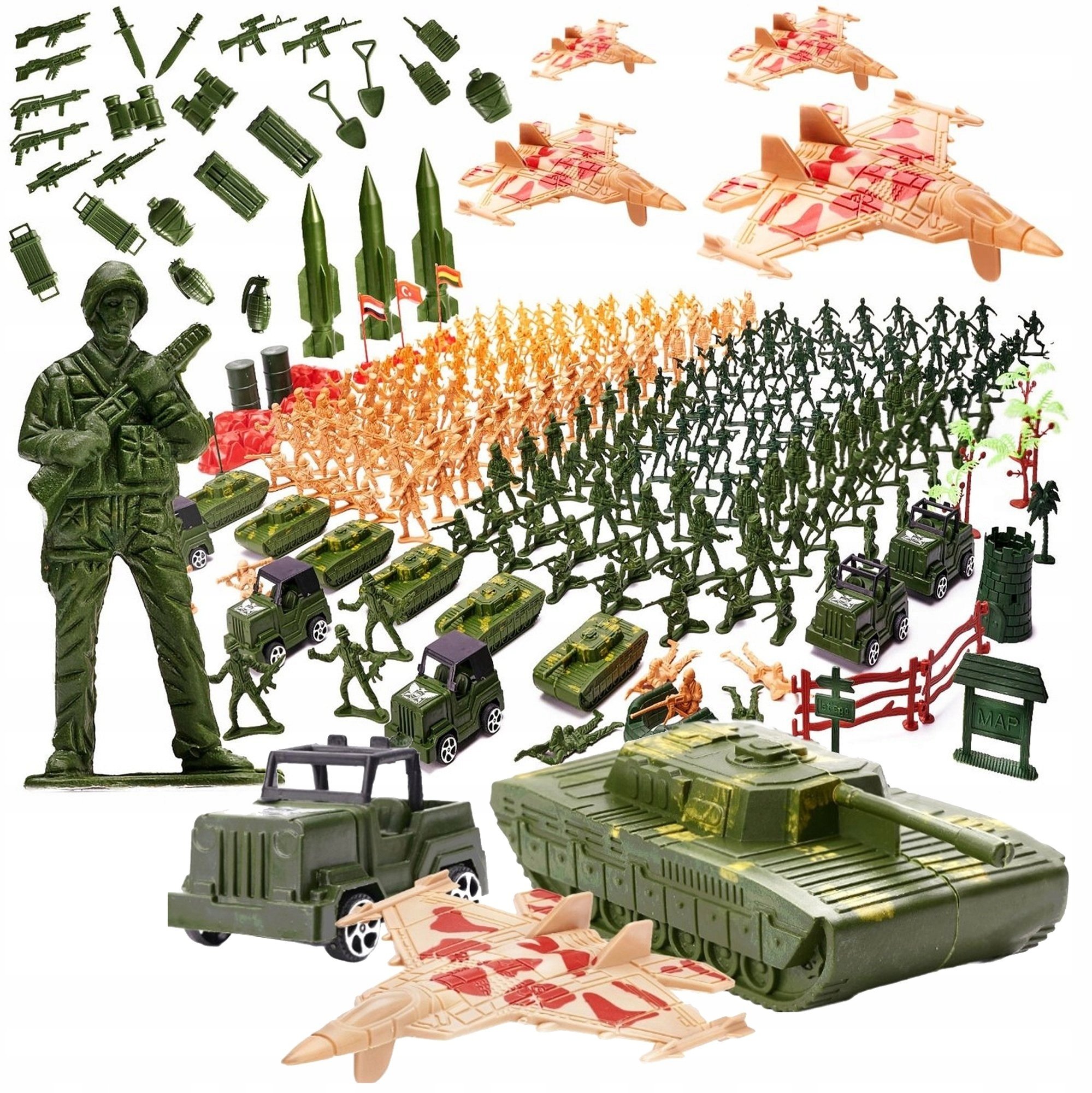 ŻOŁNIERZYKI PLASTIKOWE ZESTAW 307 ELEMENTÓW FIGURKI BAZA WOJSKOWA ARMIA