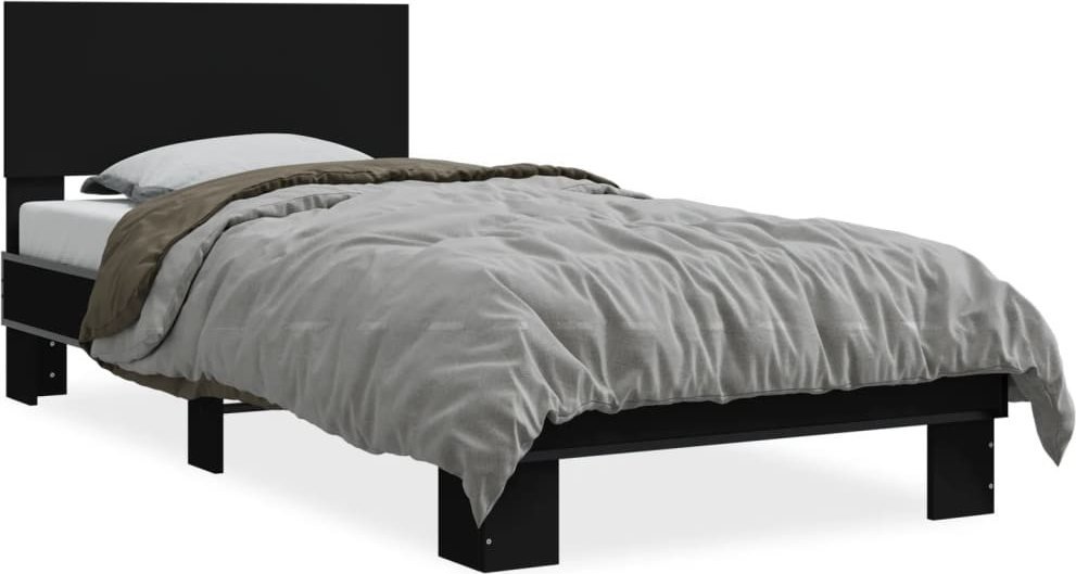 Rama Łóżka, Czarna, 75X190 Cm, Materiał Drewnopochodny I Metal