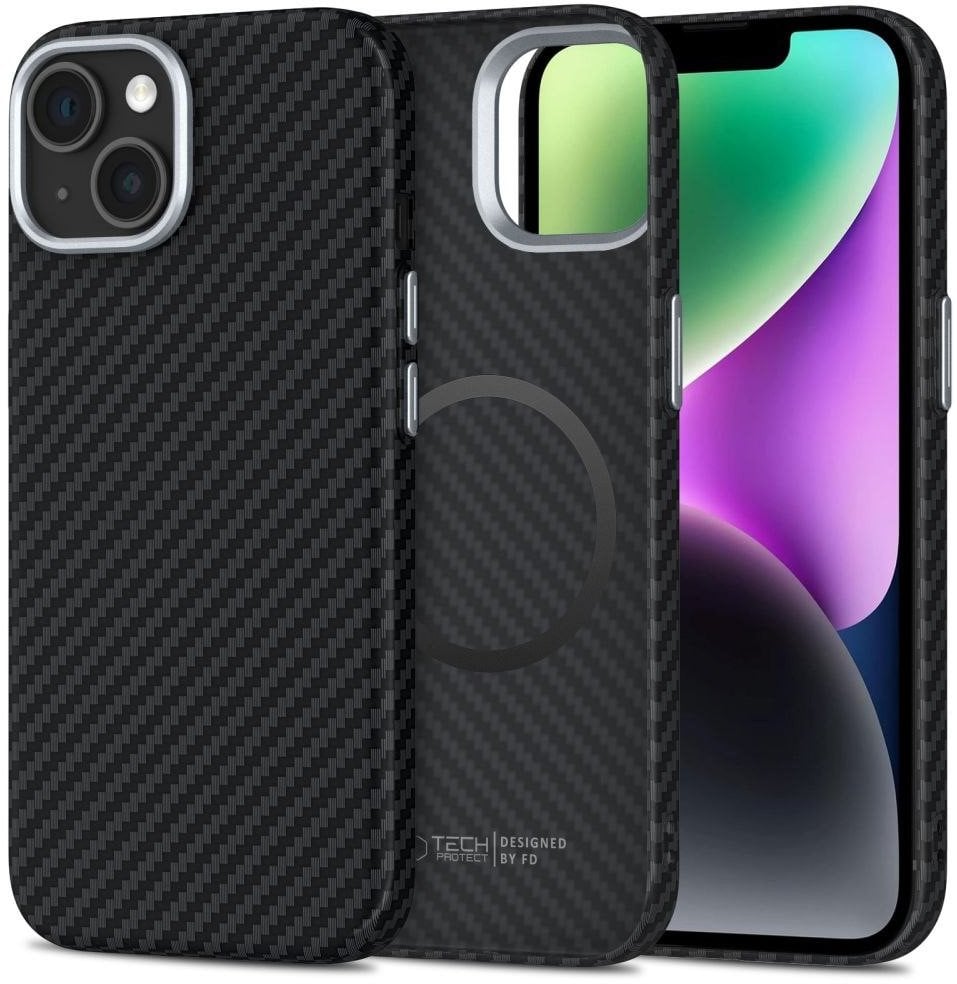 TECH-PROTECT ION CARBON MAGSAFE IPHONE 14 BLACK/SILVER