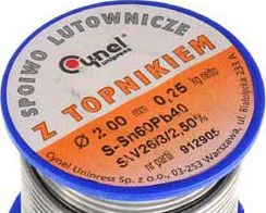 Cynel Cyna lutownicza spoiwo lutownicze topnikiem 2mm 250g SN60PB40 SN60PB40