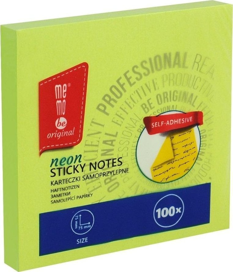 Bloczek samoprzylepny 75x75mm 100K neon MemoBe