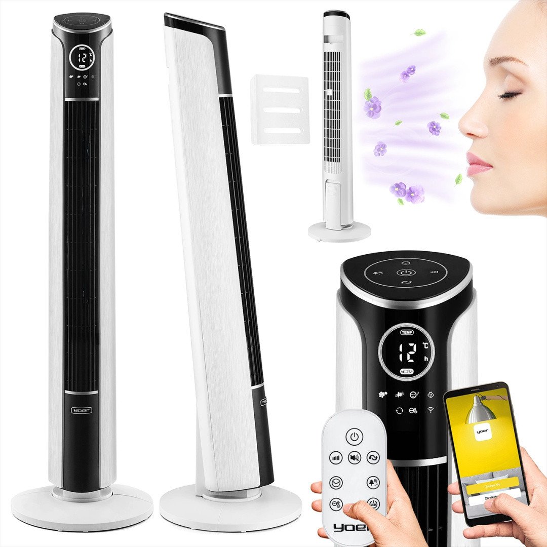 Wentylator Yoer Cichy WENTYLATOR Kolumnowy Podłogowy JONIZACJA Stojący NATURALNY WIATR + Pilot - Yoer Verto TF01W