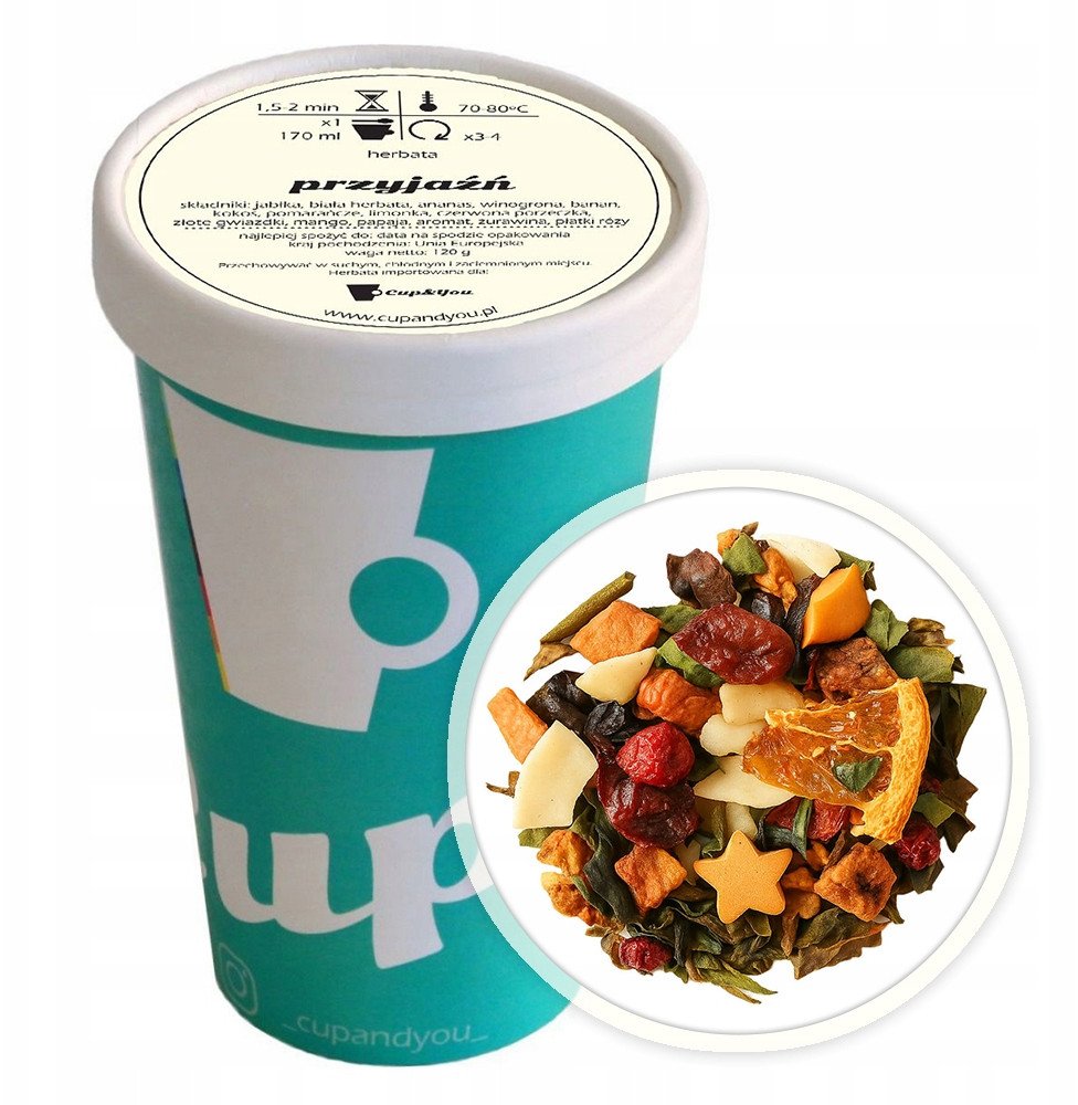 Herbata biała PRZYJAŹŃ premium sypana ananas banan kokos płatki róży 120g - herbata liściasta sypana mieszanka napar susz