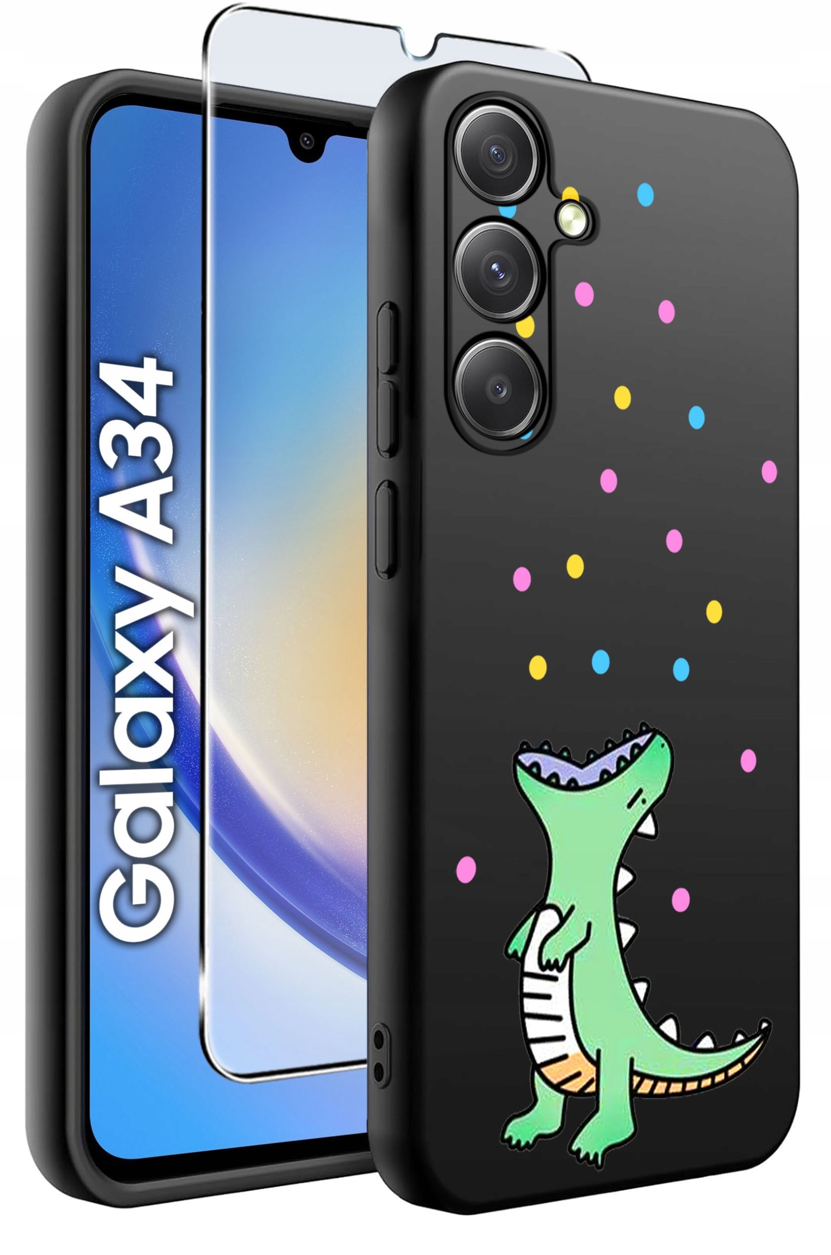 ETUI do Samsung A34 5G WZORY | SILIKONOWE MATT CASE + SZKŁO 9H