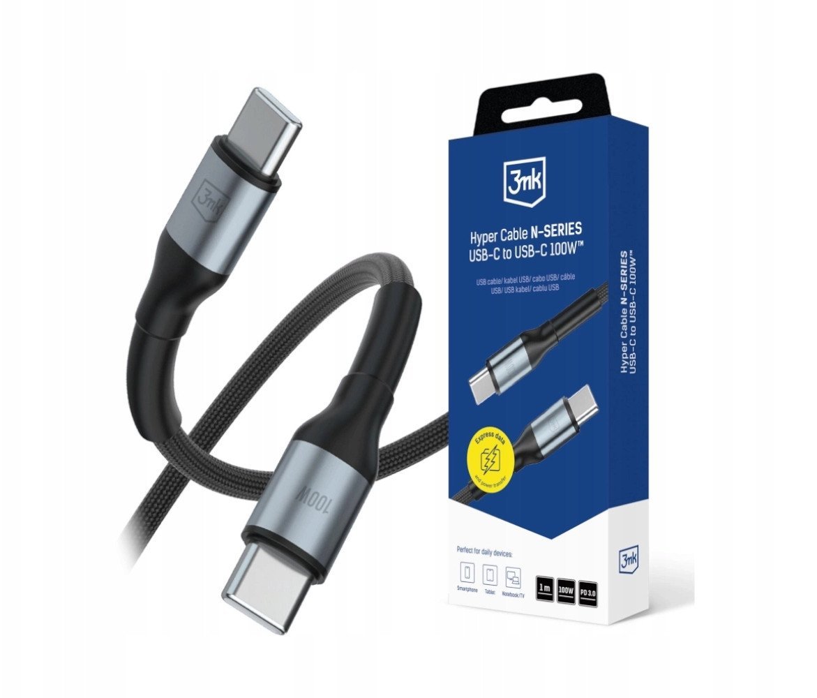 Kabel USB 3MK USB-C - USB-C 1 m Czarny